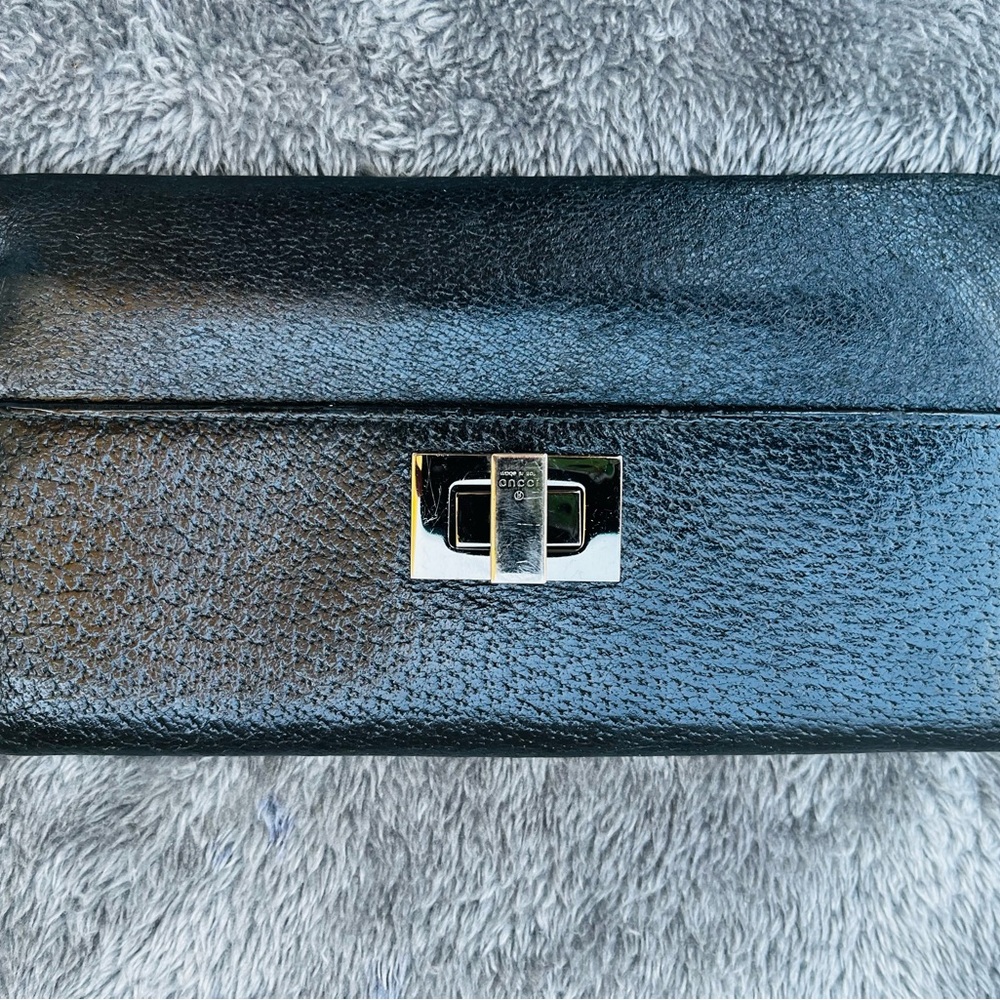 Gucci Black Leather Clutch with Silver Clasp